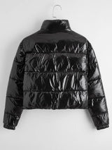 Solid Zip Up Puffer Jacket - INS | Online Fashion Free Shipping Clothing, Dresses, Tops, Shoes