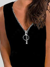 Solid Zipper V-neck Loose Vest - Tank Tops - INS | Online Fashion Free Shipping Clothing, Dresses, Tops, Shoes - 10-20 - 19/06/2021 - color-black