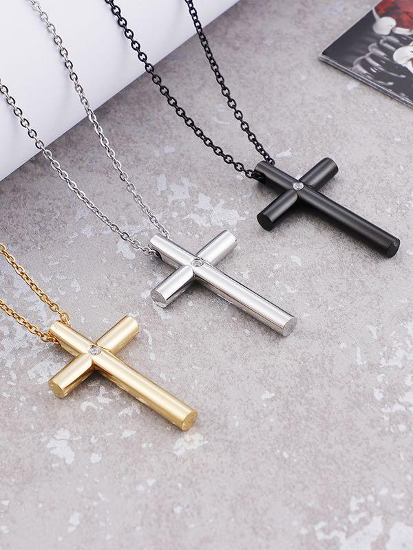 Solitaire Diamond Cross Pendant - Necklaces - INS | Online Fashion Free Shipping Clothing, Dresses, Tops, Shoes - 03/01/2021 - Accs & Jewelry - Black