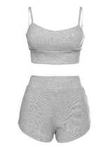 Spaghetti Strap Bar With High Waist Wrap Shorts Set - Sets - INS | Online Fashion Free Shipping Clothing, Dresses, Tops, Shoes - 04/12/2021 - Colour_Black - Colour_Grey