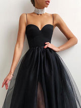 Spaghetti Strap Plain Sheer Mesh Evening Dress - Midi Dresses - INS | Online Fashion Free Shipping Clothing, Dresses, Tops, Shoes - 27/04/2021 - Color_Black - DRE210427098
