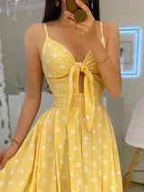 Spaghetti Strap Polkadot Print Knotted Design Maxi Dress - Maxi Dresses - INS | Online Fashion Free Shipping Clothing, Dresses, Tops, Shoes - 28/04/2021 - Color_ Blue - Color_Yellow