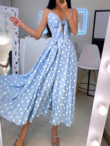 Spaghetti Strap Polkadot Print Knotted Design Maxi Dress - Maxi Dresses - INS | Online Fashion Free Shipping Clothing, Dresses, Tops, Shoes - 28/04/2021 - Color_ Blue - Color_Yellow