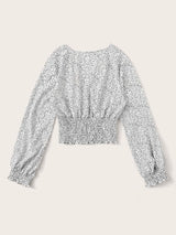 Speckled Smocked Long Sleeve Top - INS | Online Fashion Free Shipping Clothing, Dresses, Tops, Shoes