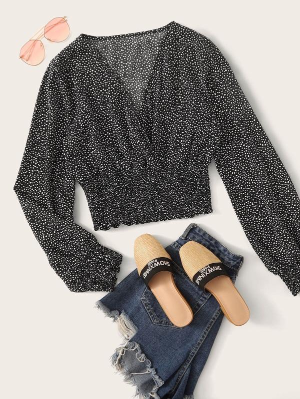 Speckled Smocked Long Sleeve Top - INS | Online Fashion Free Shipping Clothing, Dresses, Tops, Shoes