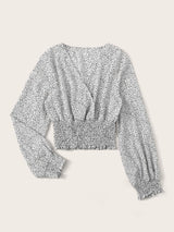 Speckled Smocked Long Sleeve Top - INS | Online Fashion Free Shipping Clothing, Dresses, Tops, Shoes