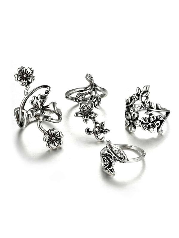 Spiral Flower Wrap Ring Set 4pcs - INS | Online Fashion Free Shipping Clothing, Dresses, Tops, Shoes