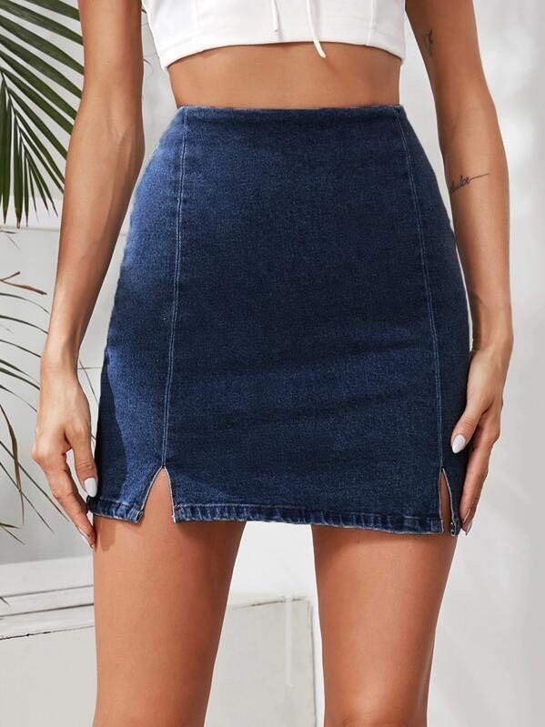 Split Hem Denim Skirt - INS | Online Fashion Free Shipping Clothing, Dresses, Tops, Shoes