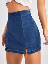 Split Hem Zip Back Denim Shorts - INS | Online Fashion Free Shipping Clothing, Dresses, Tops, Shoes