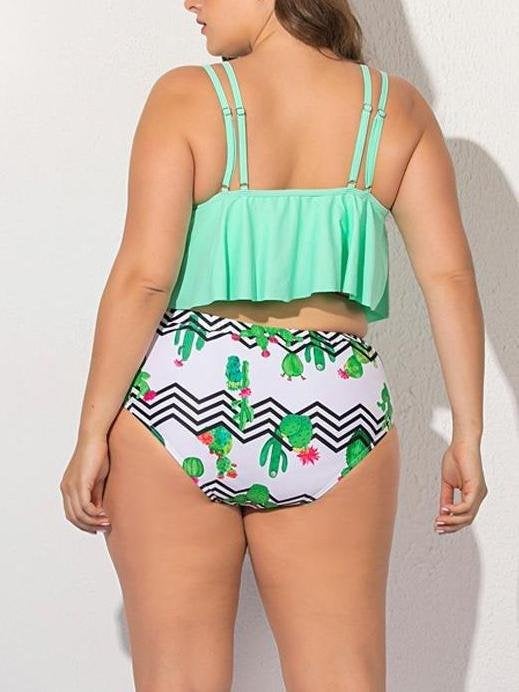 Split Ruffled Tank High Waist Striped Swimsuit - Plus Swimsuits - INS | Online Fashion Free Shipping Clothing, Dresses, Tops, Shoes - 22/04/2021 - Catagory_Plus Bikinis - Catagory_Plus Swimsuits