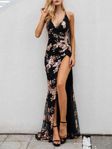 Split Thigh Backless Sequin Mesh Dress - Dresses - INS | Online Fashion Free Shipping Clothing, Dresses, Tops, Shoes - 01/27/2021 - Black - chiffon-dress