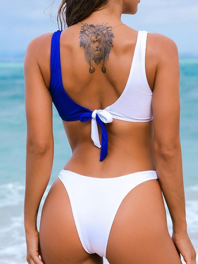 Sports Ribbed Contrasting Front Bikini Two-Piece Swimsuit - Bikinis - INS | Online Fashion Free Shipping Clothing, Dresses, Tops, Shoes - 14/04/2021 - Bikinis - Color_Blue