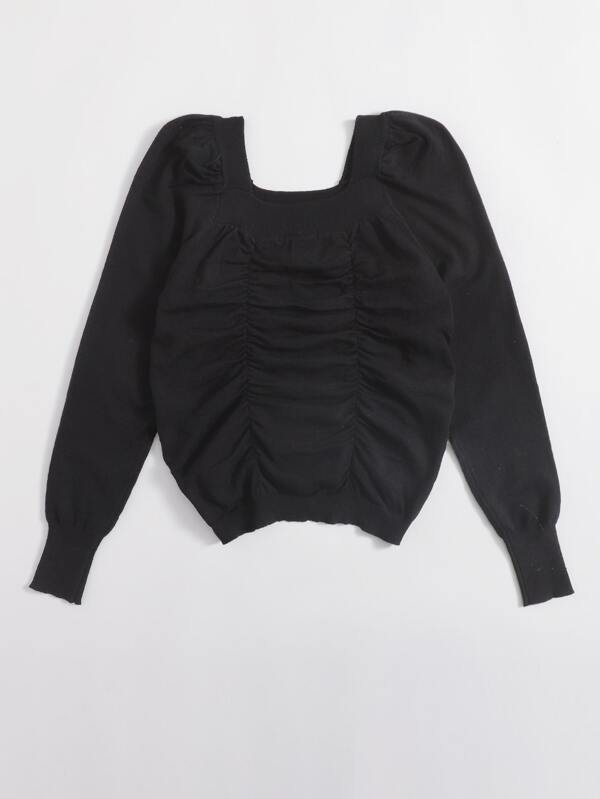 Square Neck Ruched Sweater - INS | Online Fashion Free Shipping Clothing, Dresses, Tops, Shoes