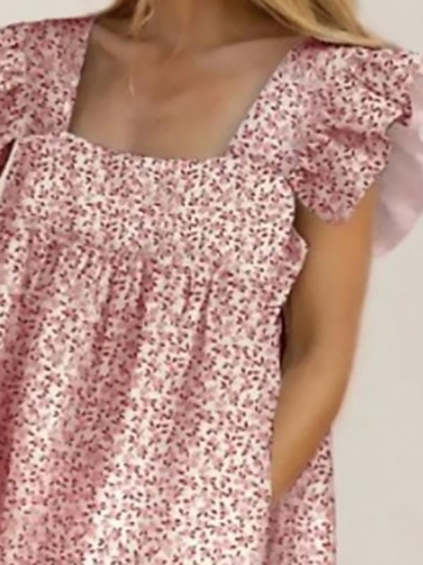 Square Neck Ruffled Floral Print Trendy Dress - Mini Dresses - INS | Online Fashion Free Shipping Clothing, Dresses, Tops, Shoes - 17/07/2021 - 30-40 - color-pink