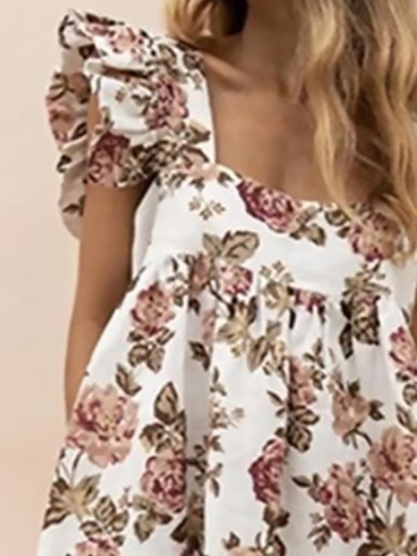 Square Neck Ruffled Floral Print Trendy Dress - Mini Dresses - INS | Online Fashion Free Shipping Clothing, Dresses, Tops, Shoes - 17/07/2021 - 30-40 - color-pink