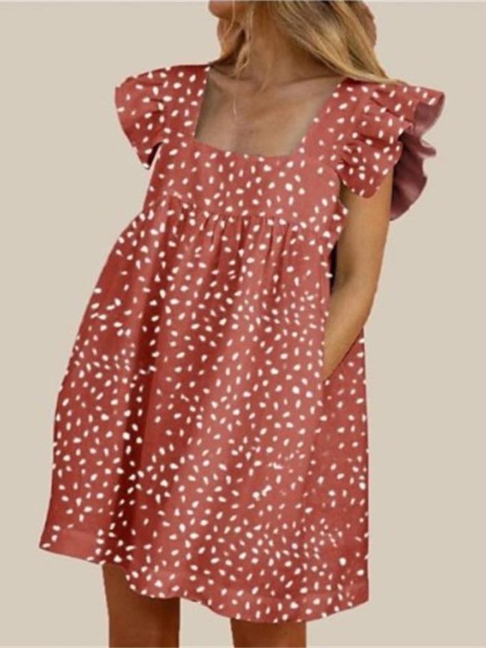 Square Neck Ruffled Floral Print Trendy Dress - Mini Dresses - INS | Online Fashion Free Shipping Clothing, Dresses, Tops, Shoes - 17/07/2021 - 30-40 - color-pink