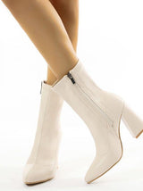 Square Up Faux Leather Heeled Boots - Shoes - INS | Online Fashion Free Shipping Clothing, Dresses, Tops, Shoes - 03/01/2021 - Casual - Color_White