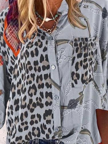 Stand-up Collar Leopard Print Patchwork Shirt - Blouses - INS | Online Fashion Free Shipping Clothing, Dresses, Tops, Shoes - 19/06/2021 - 20-30 - BLO2106190126