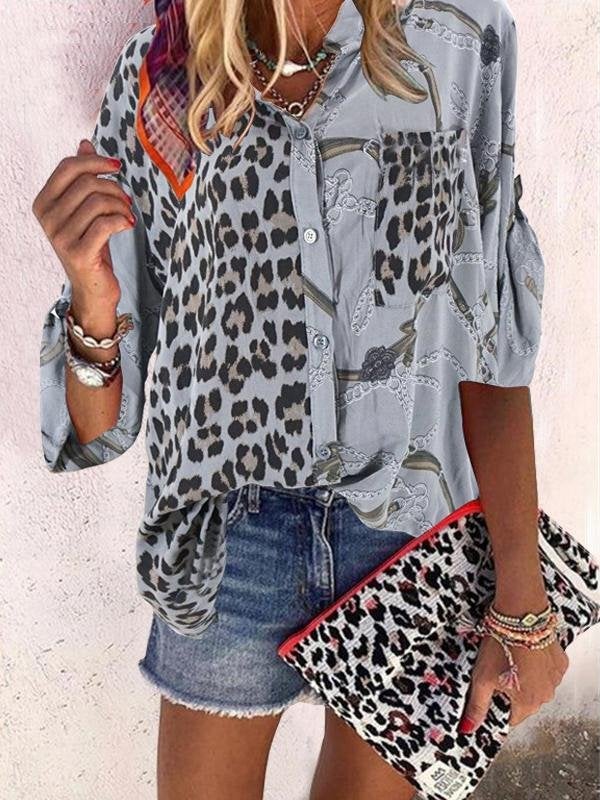 Stand-up Collar Leopard Print Patchwork Shirt - Blouses - INS | Online Fashion Free Shipping Clothing, Dresses, Tops, Shoes - 19/06/2021 - 20-30 - BLO2106190126