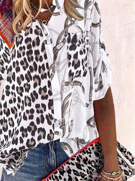Stand-up Collar Leopard Print Patchwork Shirt - Blouses - INS | Online Fashion Free Shipping Clothing, Dresses, Tops, Shoes - 19/06/2021 - 20-30 - BLO2106190126
