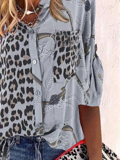 Stand-up Collar Leopard Print Patchwork Shirt - Blouses - INS | Online Fashion Free Shipping Clothing, Dresses, Tops, Shoes - 19/06/2021 - 20-30 - BLO2106190126