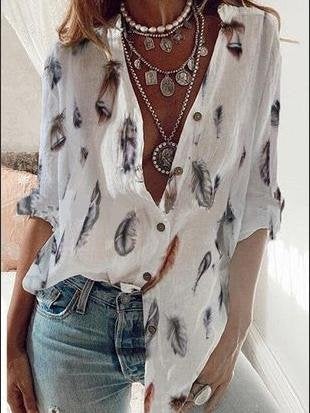 Stand-up Collar Long-sleeved Printed Loose Shirt - Blouses - INS | Online Fashion Free Shipping Clothing, Dresses, Tops, Shoes - 20-30 - 26/07/2021 - BLO2107261264