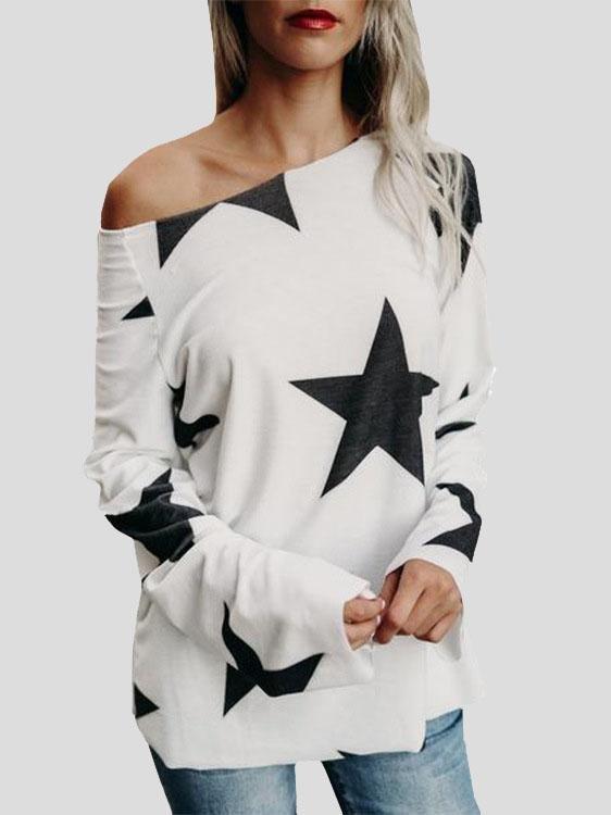 Star Long Sleeve Casual T-shirt - T-shirts - INS | Online Fashion Free Shipping Clothing, Dresses, Tops, Shoes - 09/07/2021 - 10-20 - color-blue