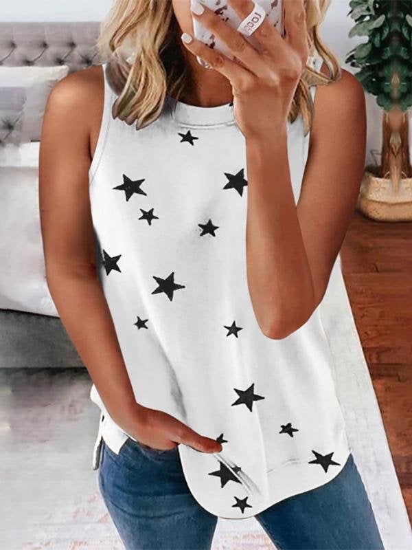 Star Print Sleeveless Pullover Racer Top - Tank Tops - INS | Online Fashion Free Shipping Clothing, Dresses, Tops, Shoes - 10/06/2021 - Color_Coffee - Color_Gray