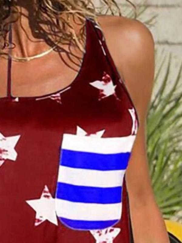 Star Printed Camisole with Stripes Printed Pocket - Tank Tops - INS | Online Fashion Free Shipping Clothing, Dresses, Tops, Shoes - 07/06/2021 - Color_Blue - Color_Red