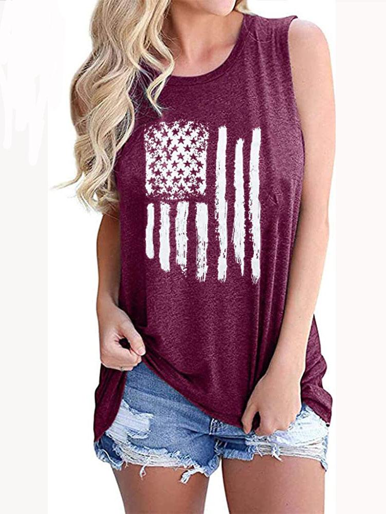 Star Stripe Print Crew Neck Tank Top - Tanks - INS | Online Fashion Free Shipping Clothing, Dresses, Tops, Shoes - 01/06/2021 - Category_Tanks - Color_Blue