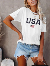 Stars And Stripes Print Ripped T-shirt - T Shirts - INS | Online Fashion Free Shipping Clothing, Dresses, Tops, Shoes - 05/22/2021 - Category_T Shirts - Color_Black