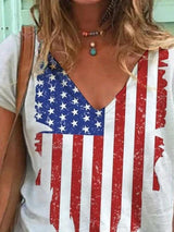 Stars And Stripes Printed Short Sleeve V-neck T-shirt - T-Shirts - INS | Online Fashion Free Shipping Clothing, Dresses, Tops, Shoes - 01/06/2021 - Category_T-Shirts - Color_White