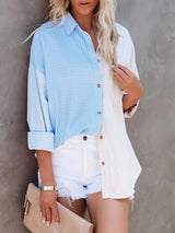 Stitched Color Striped Single-breasted Shirt - Blouses - INS | Online Fashion Free Shipping Clothing, Dresses, Tops, Shoes - 05/07/2021 - 30-40 - BLO2107051165