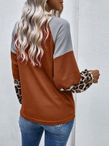 Stitching Leopard Print Knit Waffle Long-sleeved T-shirt - T-shirts - INS | Online Fashion Free Shipping Clothing, Dresses, Tops, Shoes - 16/07/2021 - 20-30 - color-black