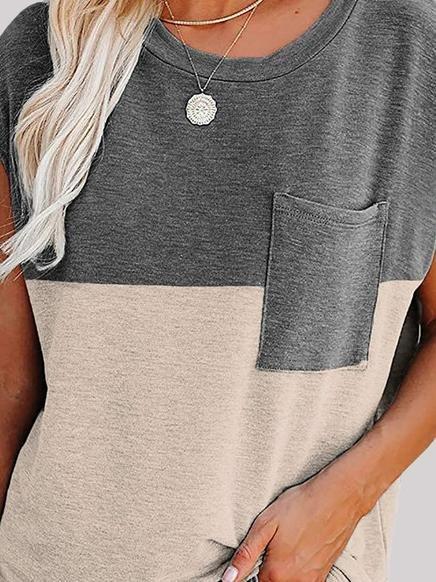 Stitching Printed Short Sleeve T-shirt - T-Shirt - INS | Online Fashion Free Shipping Clothing, Dresses, Tops, Shoes - 02/06/2021 - Color_Gray - Color_Khkai