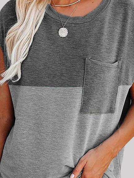 Stitching Printed Short Sleeve T-shirt - T-Shirt - INS | Online Fashion Free Shipping Clothing, Dresses, Tops, Shoes - 02/06/2021 - Color_Gray - Color_Khkai