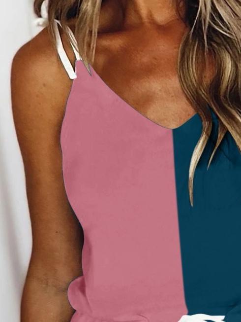 Stitching V-neck Suspender Dress - Mini Dresses - INS | Online Fashion Free Shipping Clothing, Dresses, Tops, Shoes - 08/06/2021 - Color_Blue - Color_Pink