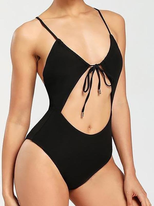 Strap Tie Front Hollow Triangle One-piece Swimsuit - Swimsuits - INS | Online Fashion Free Shipping Clothing, Dresses, Tops, Shoes - 06/04/2021 - AMZ - Bandage