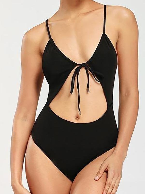 Strap Tie Front Hollow Triangle One-piece Swimsuit - Swimsuits - INS | Online Fashion Free Shipping Clothing, Dresses, Tops, Shoes - 06/04/2021 - AMZ - Bandage