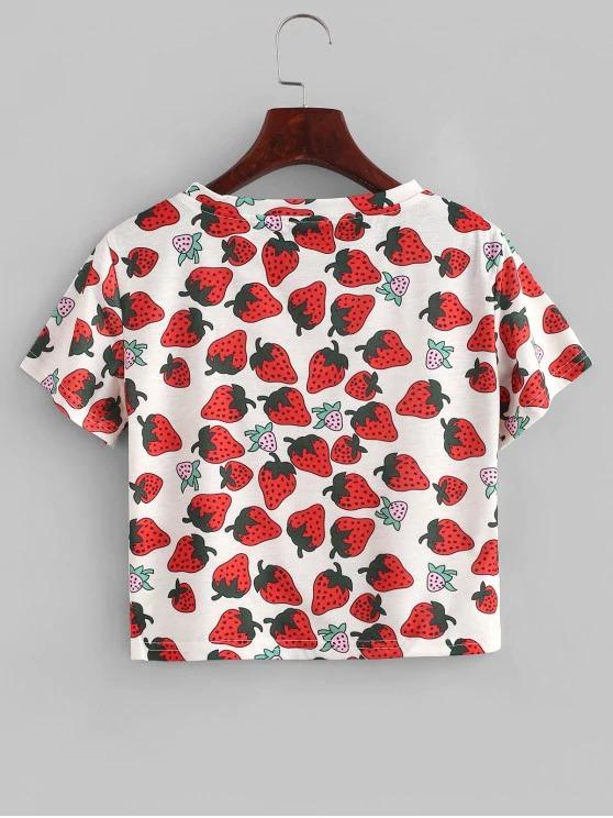 Strawberry Print Slim Crop Tee - INS | Online Fashion Free Shipping Clothing, Dresses, Tops, Shoes