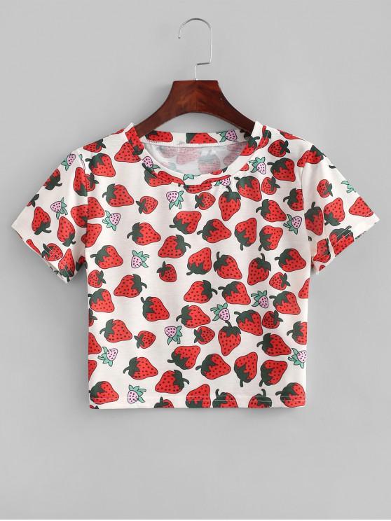 Strawberry Print Slim Crop Tee - INS | Online Fashion Free Shipping Clothing, Dresses, Tops, Shoes