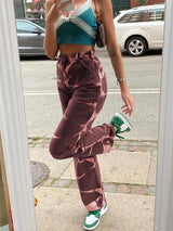 Street High-waist Tie-dye Contrast Straight-leg Pants - Jeans - INS | Online Fashion Free Shipping Clothing, Dresses, Tops, Shoes - 10/05/2021 - Color_Brown - DEN210510150