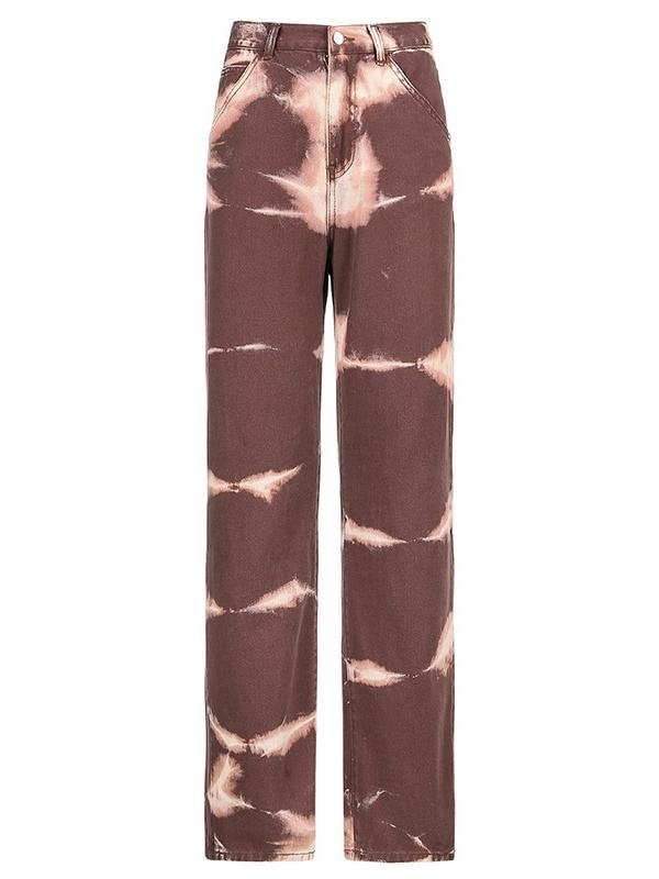 Street High-waist Tie-dye Contrast Straight-leg Pants - Jeans - INS | Online Fashion Free Shipping Clothing, Dresses, Tops, Shoes - 10/05/2021 - Color_Brown - DEN210510150