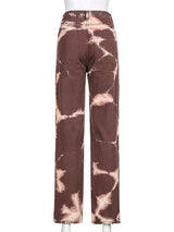 Street High-waist Tie-dye Contrast Straight-leg Pants - Jeans - INS | Online Fashion Free Shipping Clothing, Dresses, Tops, Shoes - 10/05/2021 - Color_Brown - DEN210510150