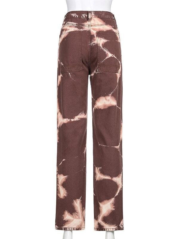 Street High-waist Tie-dye Contrast Straight-leg Pants - Jeans - INS | Online Fashion Free Shipping Clothing, Dresses, Tops, Shoes - 10/05/2021 - Color_Brown - DEN210510150