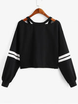 Stripe Cold Shoulder Sweatshirt - INS | Online Fashion Free Shipping Clothing, Dresses, Tops, Shoes