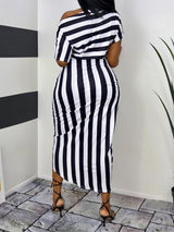 Stripe Irregular One Shoulder Midi Dress - Midi Dresses - INS | Online Fashion Free Shipping Clothing, Dresses, Tops, Shoes - 14/04/2021 - Color_Black - Color_Red