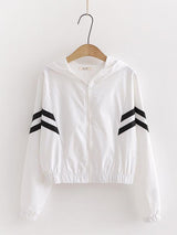 Stripe Tape Zip Up Hooded Sports Jacket - INS | Online Fashion Free Shipping Clothing, Dresses, Tops, Shoes