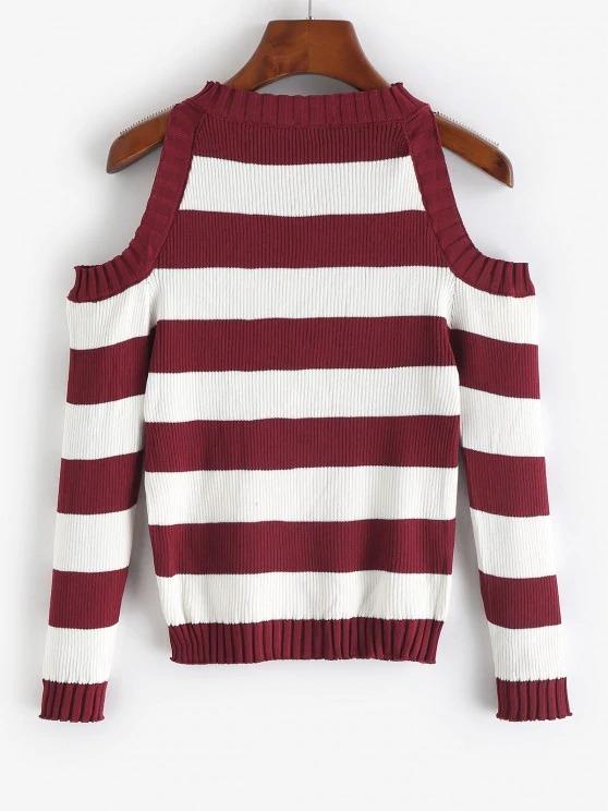 Striped Cold Shoulder Knitwear - INS | Online Fashion Free Shipping Clothing, Dresses, Tops, Shoes