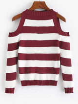 Striped Cold Shoulder Knitwear - INS | Online Fashion Free Shipping Clothing, Dresses, Tops, Shoes